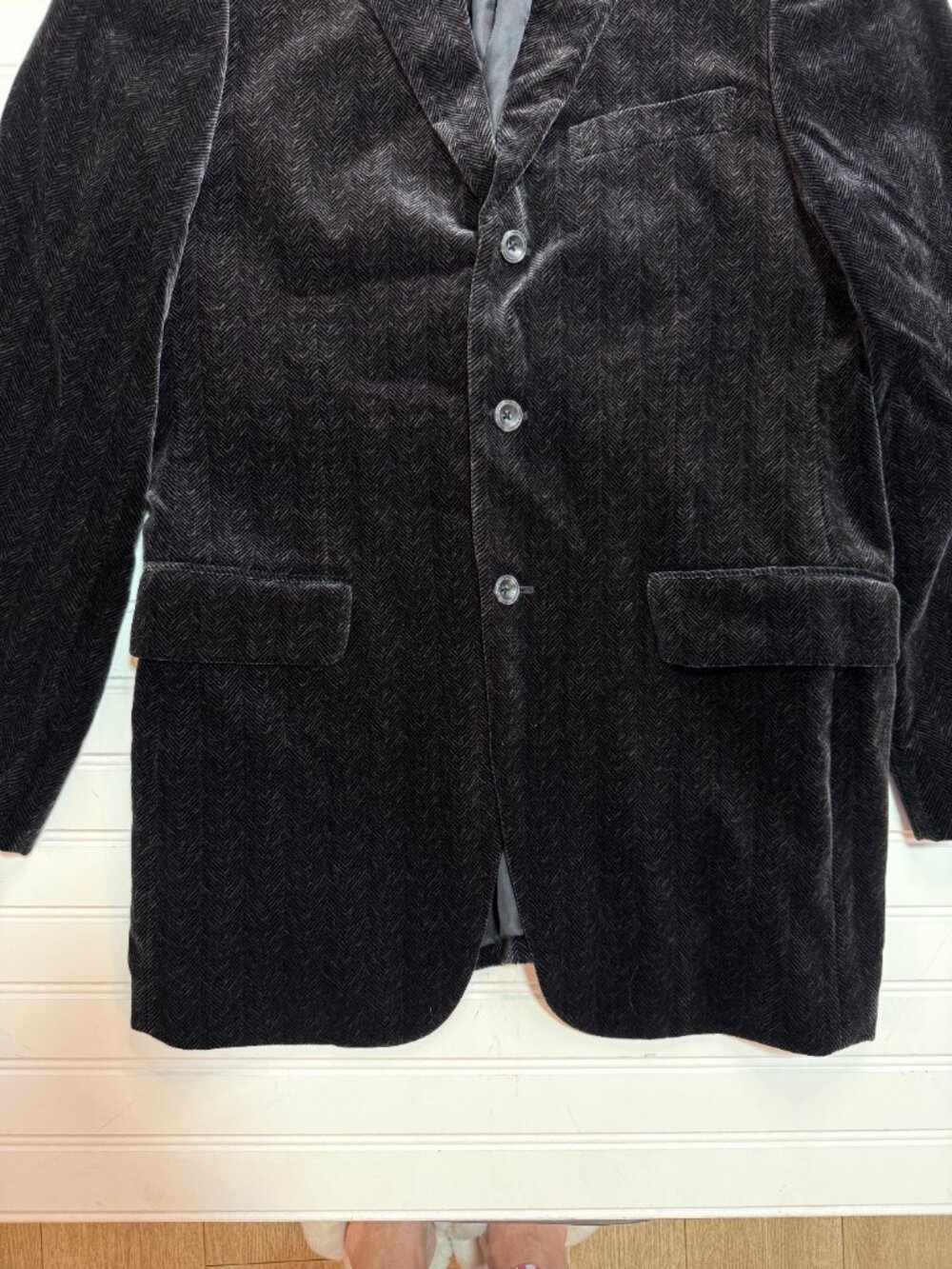 John W. Nordstrom Black Velvet Herringbone Sport Coat Blazer 40L - Picture 2 of 12